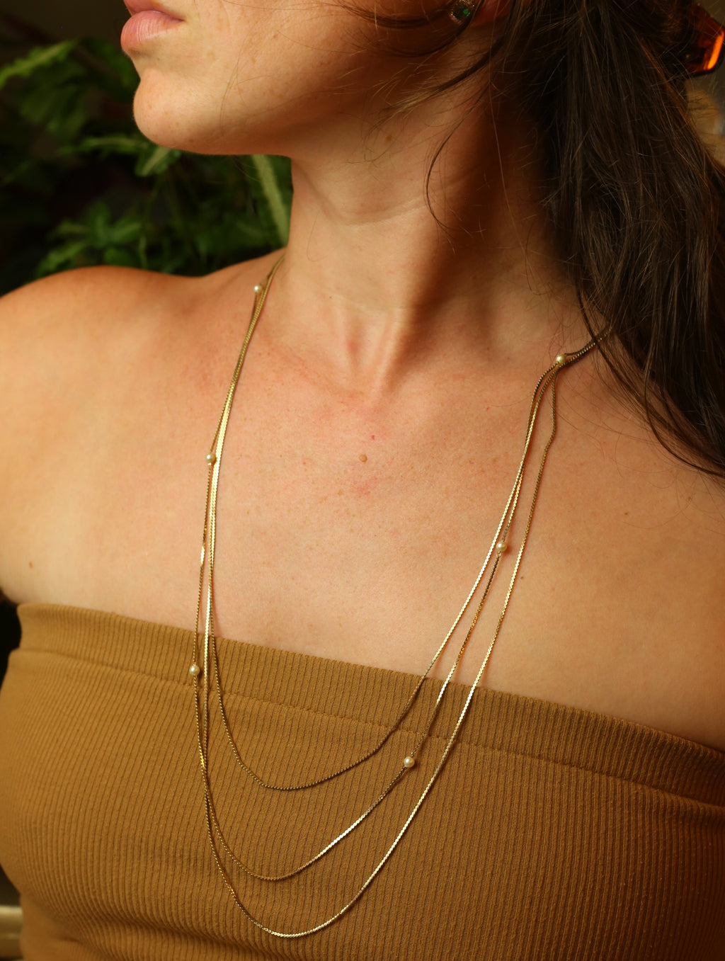 1980s Gold Tone Pearl Multi Layer Necklace by Sarah Coventry