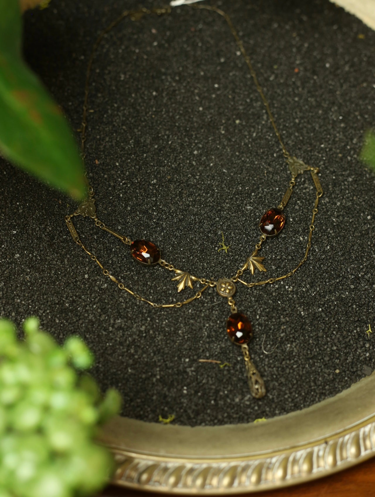 Sweet Romance Brass Amber Gem Necklace