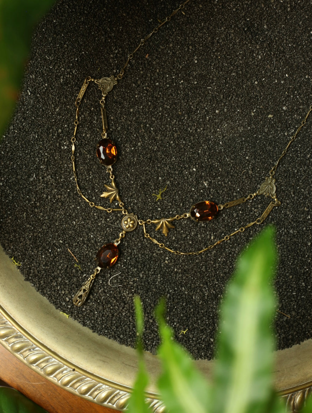 Sweet Romance Brass Amber Gem Necklace