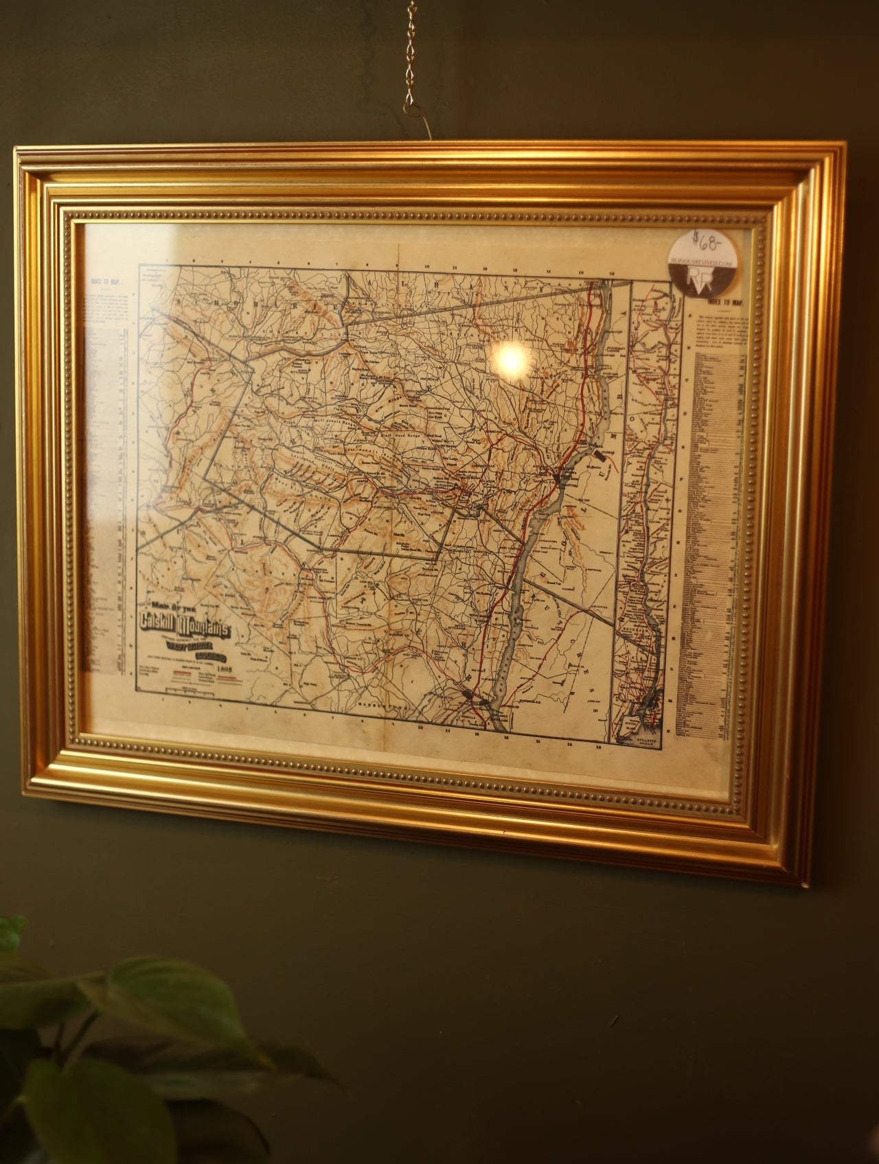 1895 Map of Catskill Mountains Framed