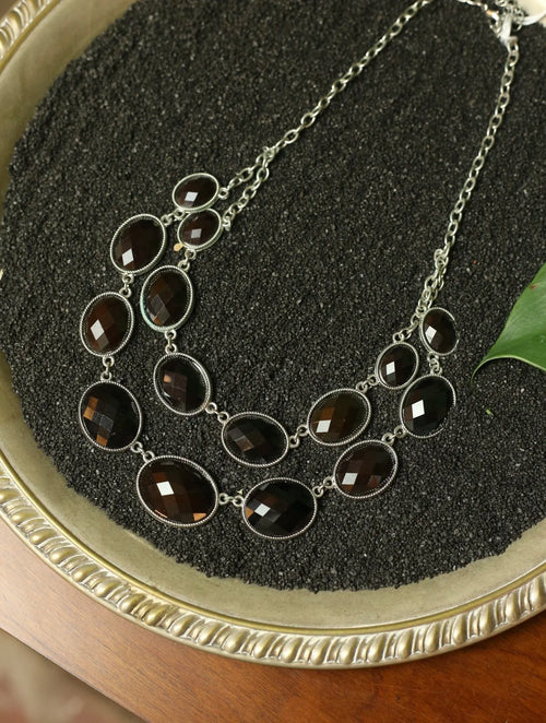 Black Gem Silver Tone Statement Necklace