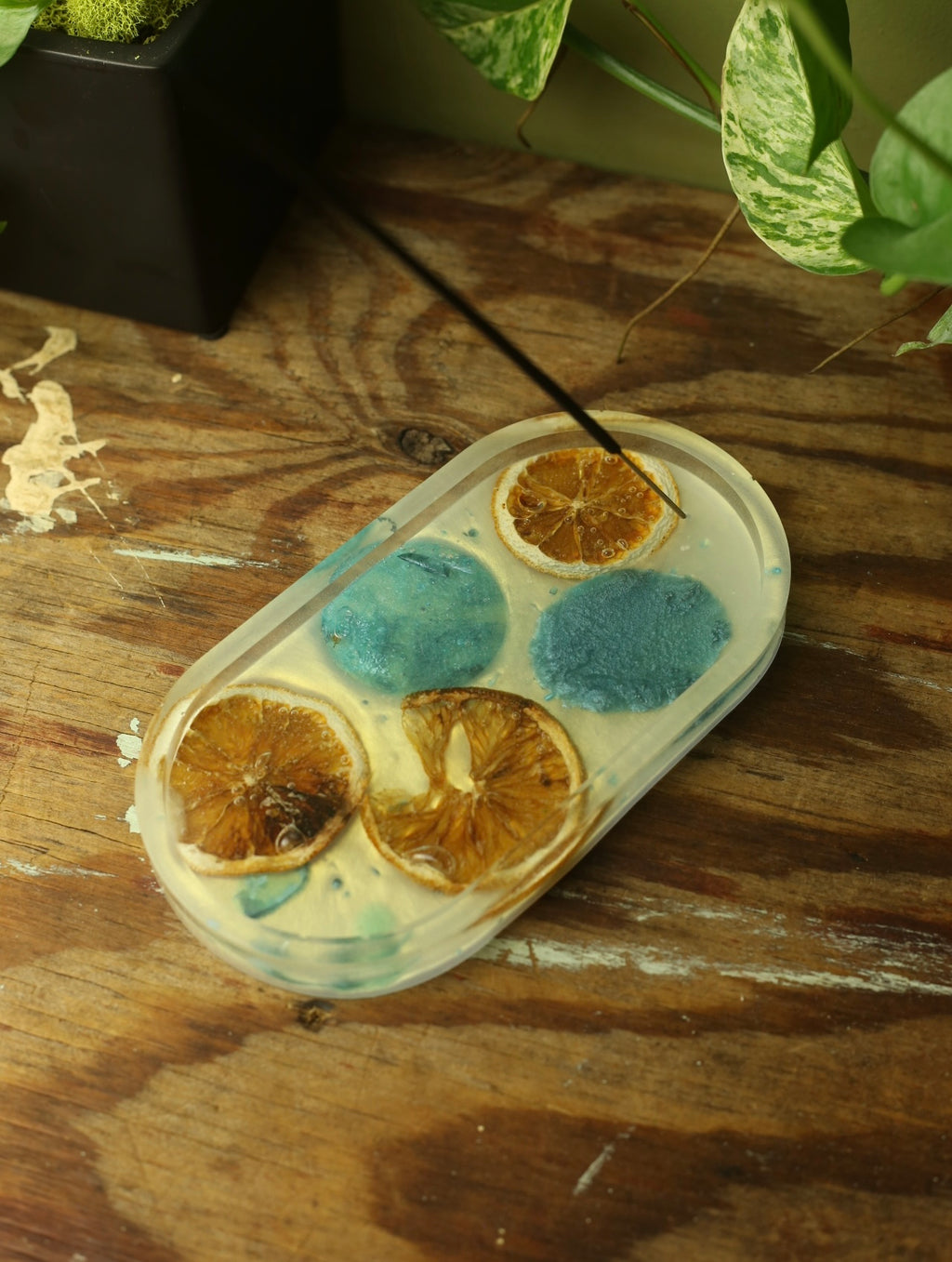 Blue Bubbles & Orange Slices Resin Incense Holder