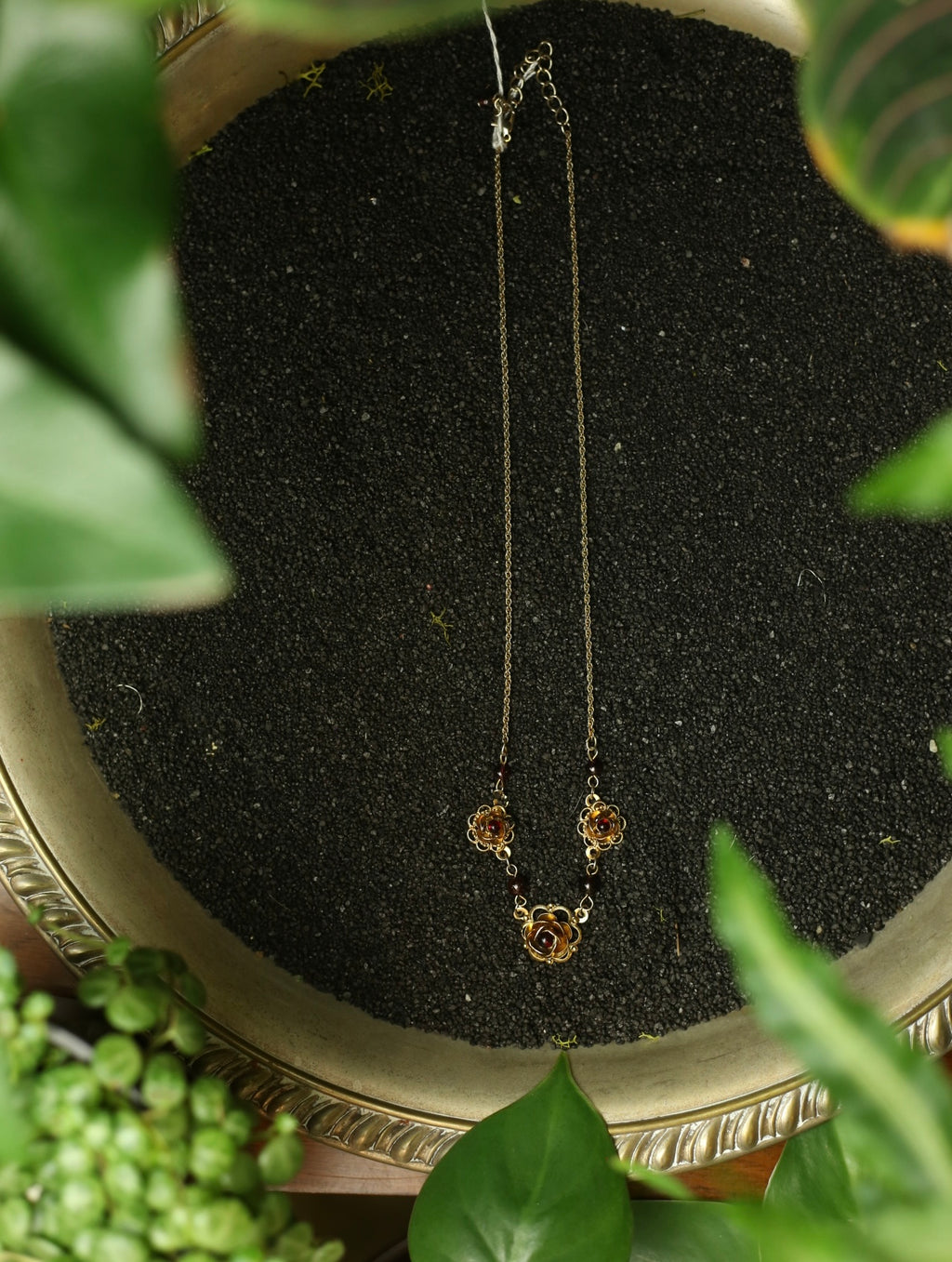 Gold Tone Rose Necklace