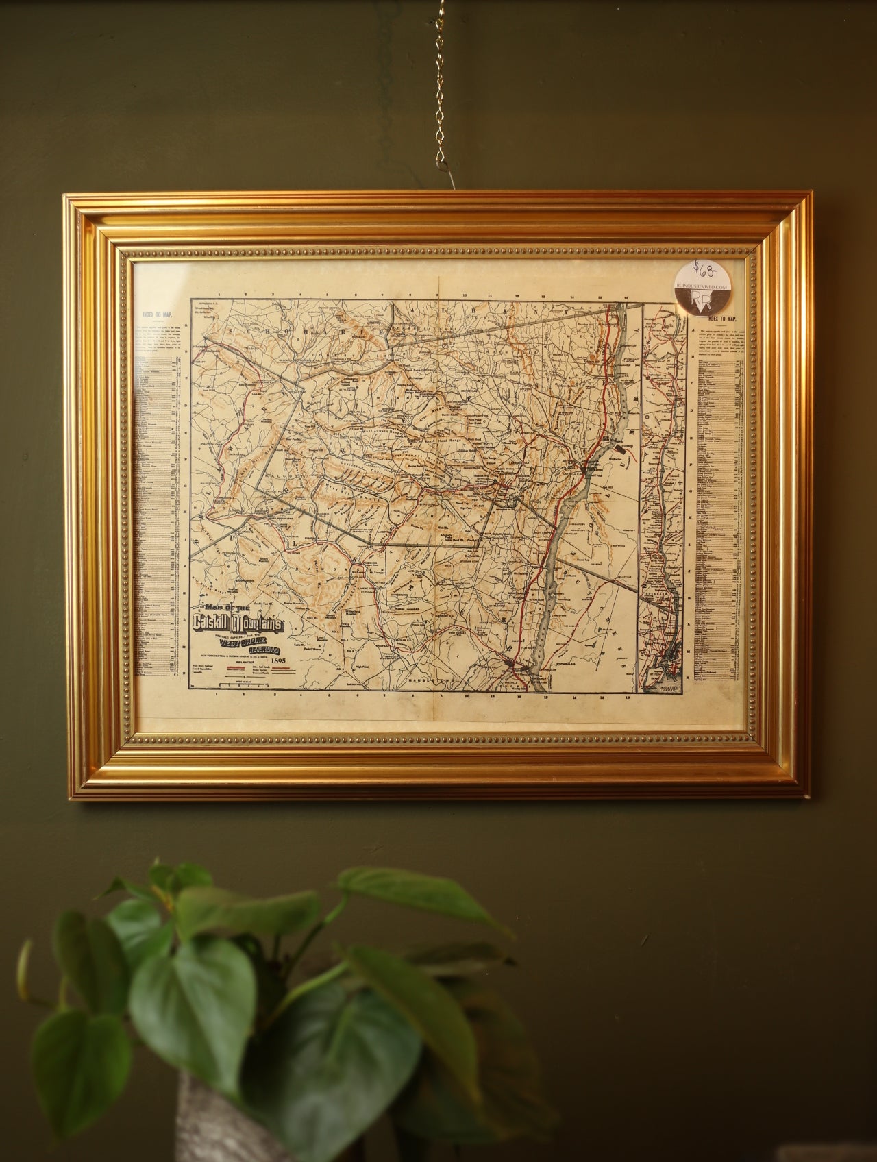 1895 Map of Catskill Mountains Framed
