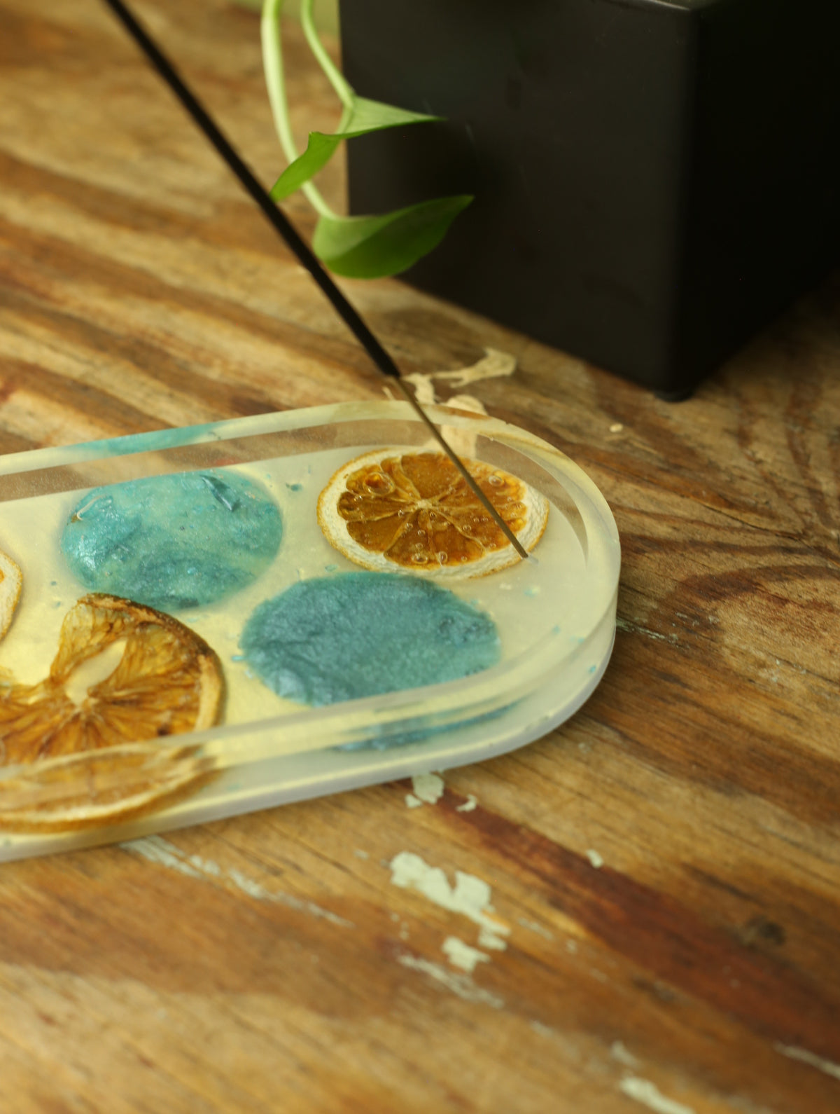 Blue Bubbles & Orange Slices Resin Incense Holder