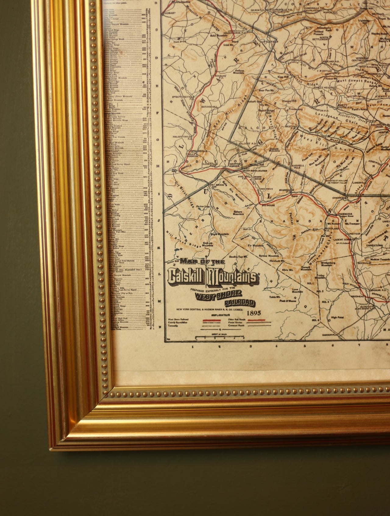 1895 Map of Catskill Mountains Framed