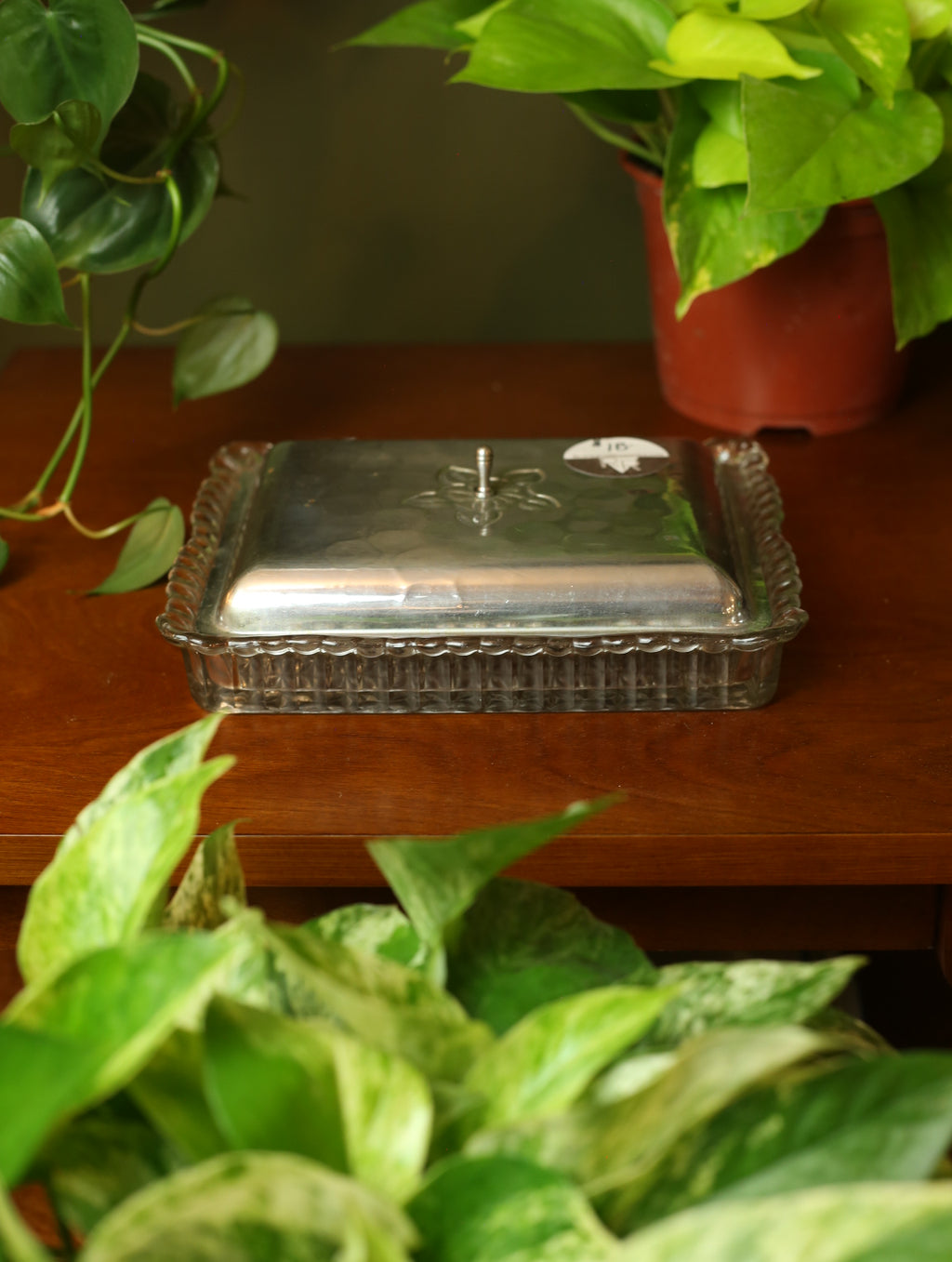Silver tone Lidded Cut Glass Appetizer Platter