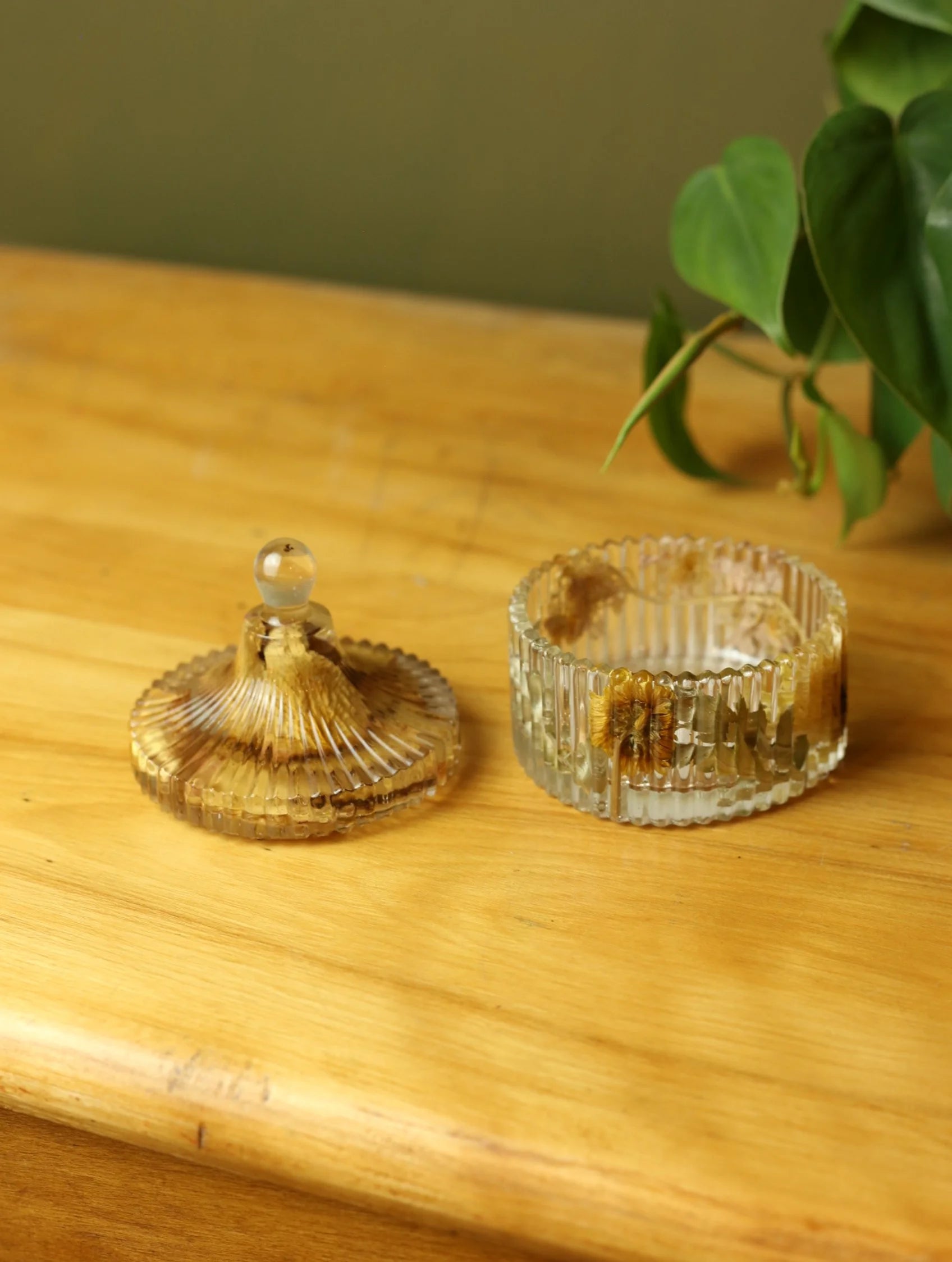 Yellow Floral Striped Resin Jar
