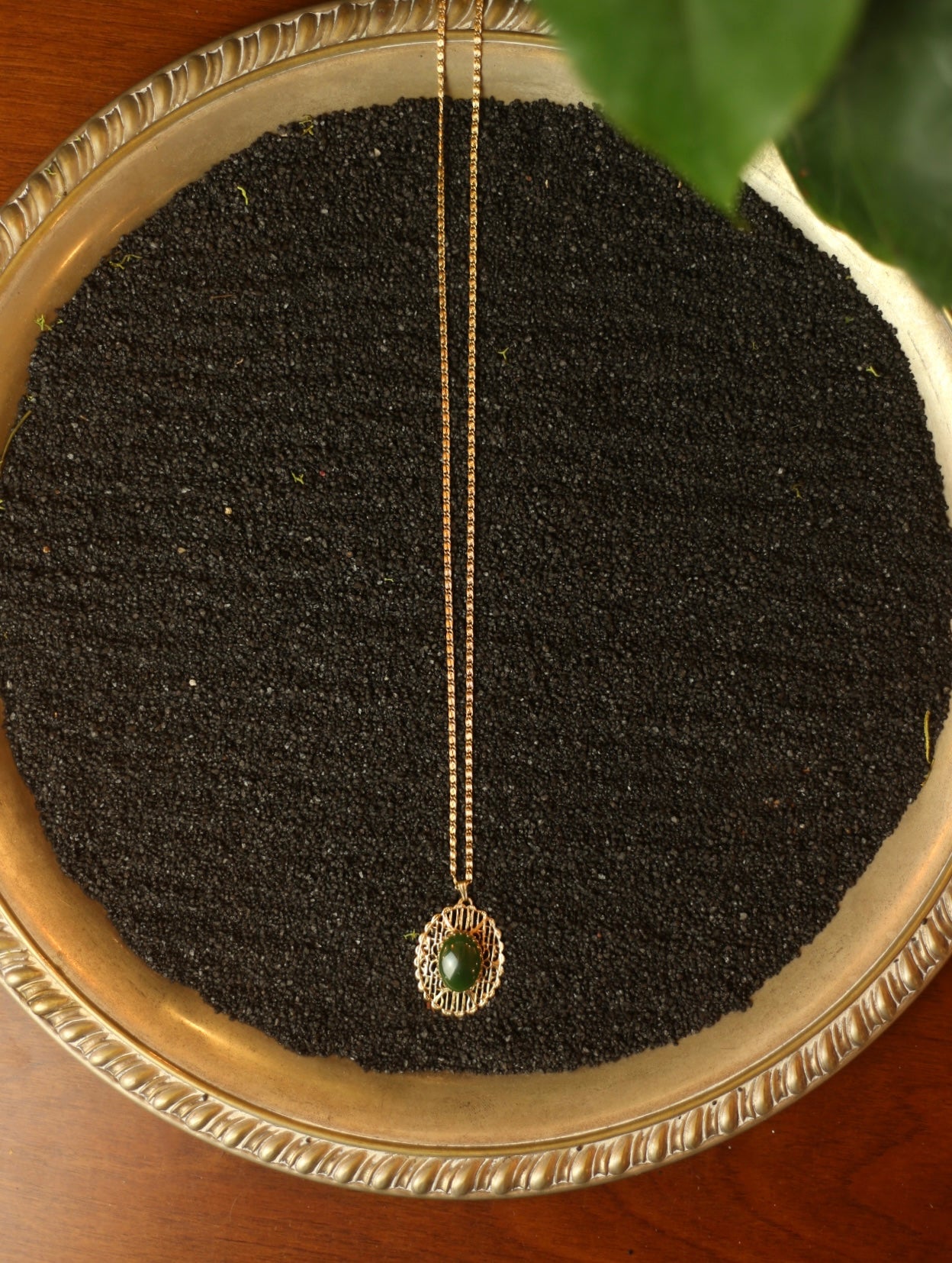 Green Gem Gold Tone Necklace