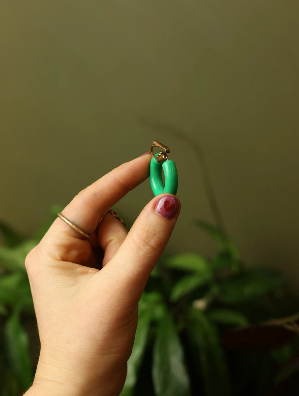 Green Hoop Clip On Earrings