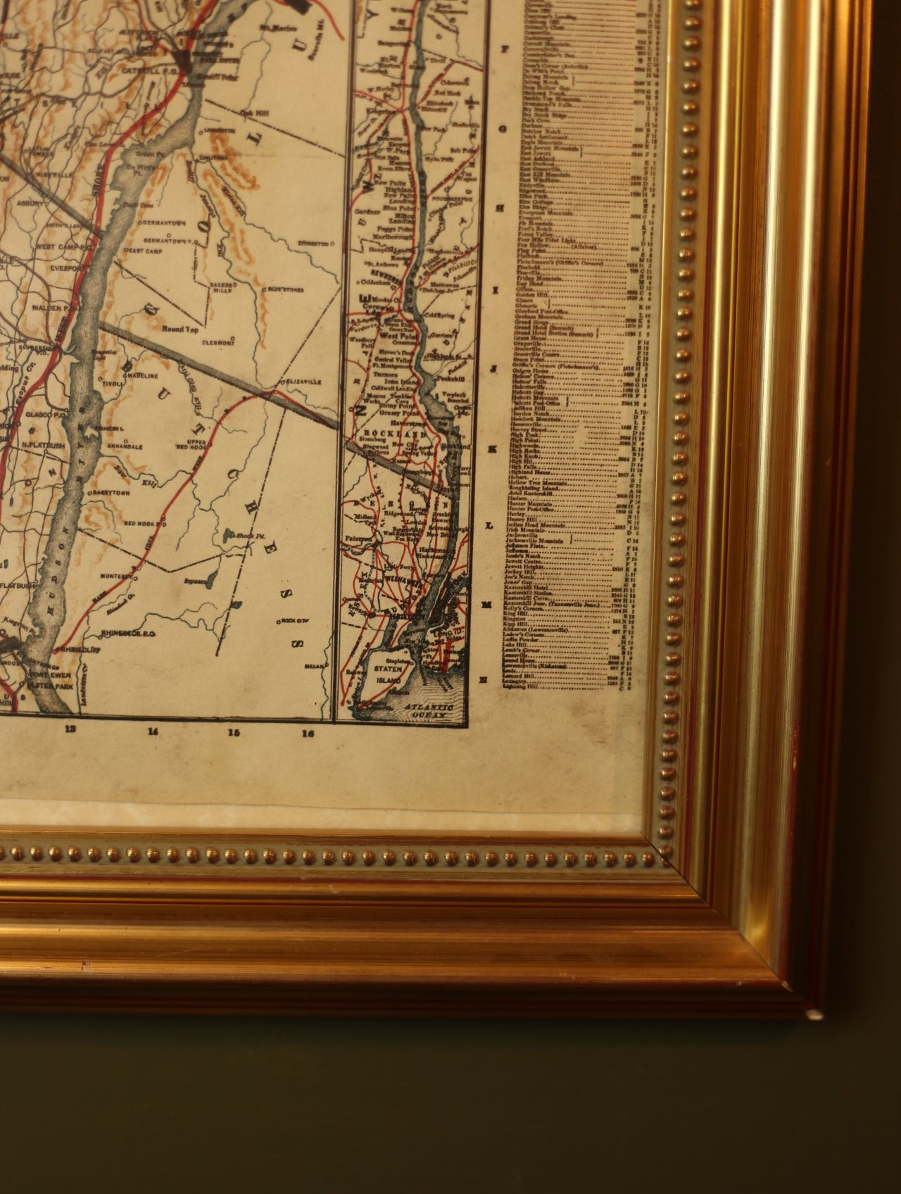 1895 Map of Catskill Mountains Framed
