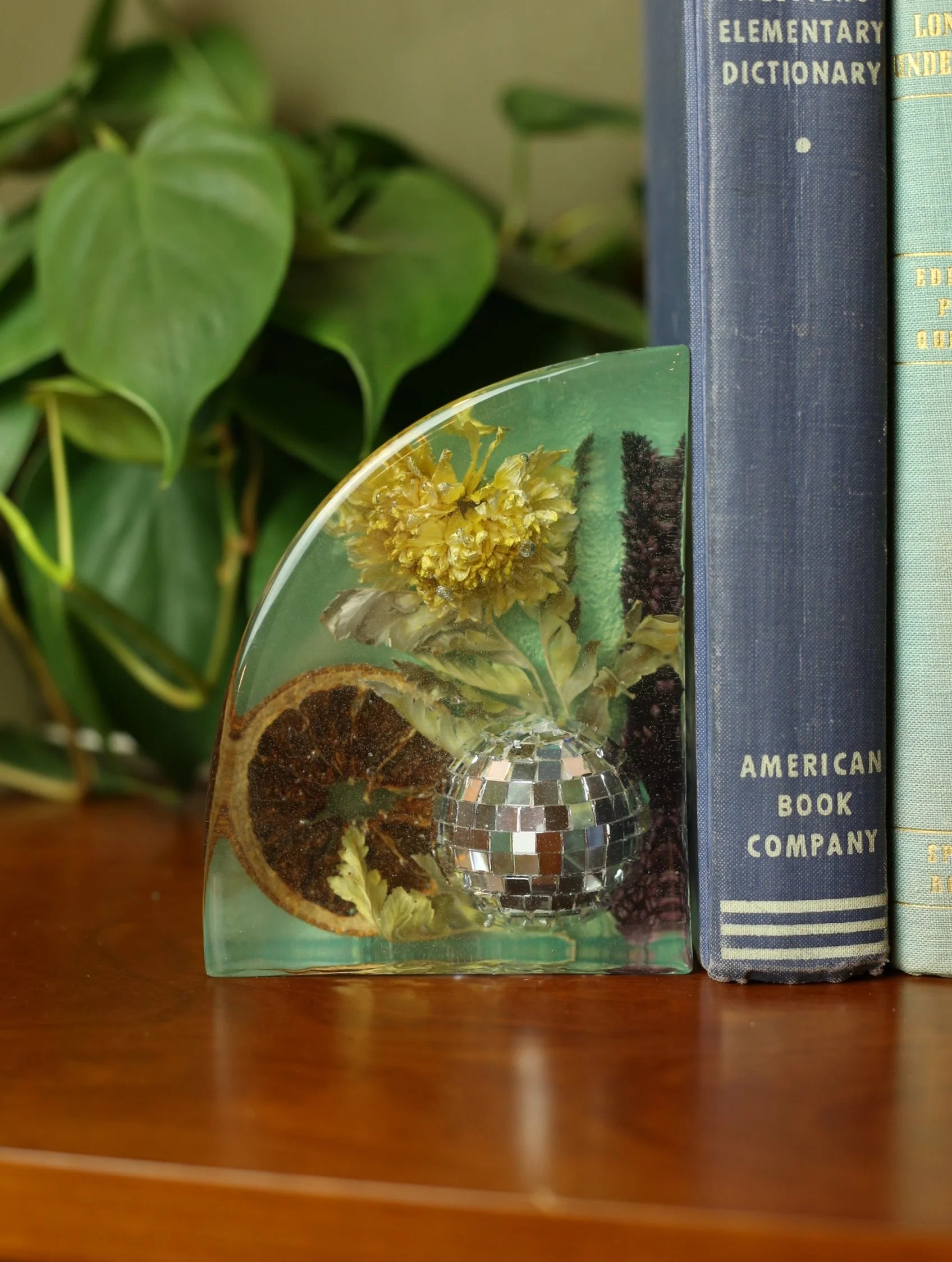 Disco Ball & Flowers Resin Teal Bookends