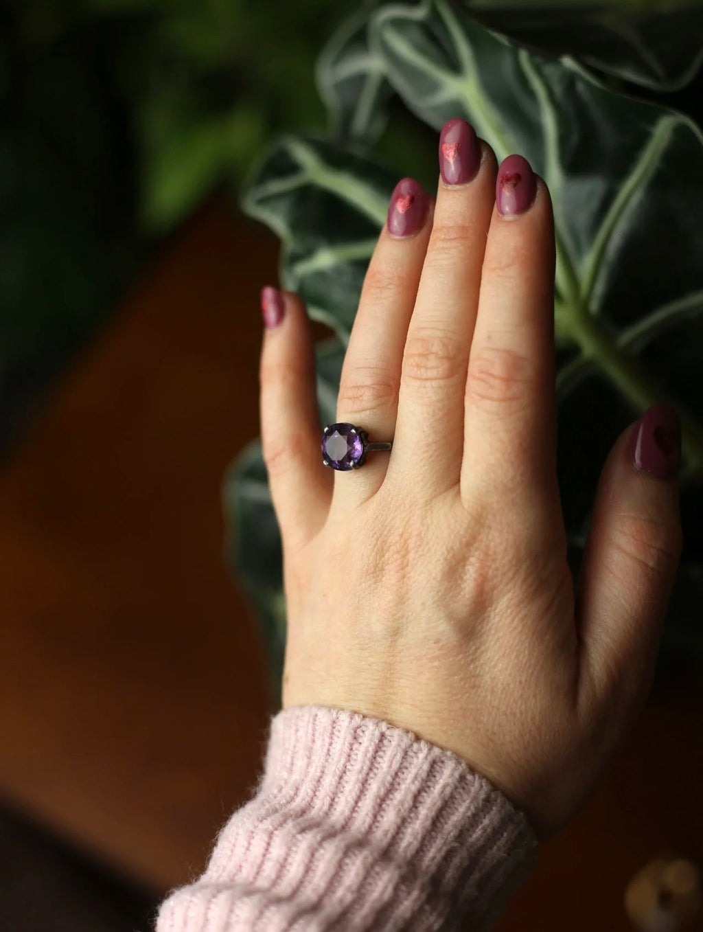 Amethyst Black Metal Ring - Size 6.5