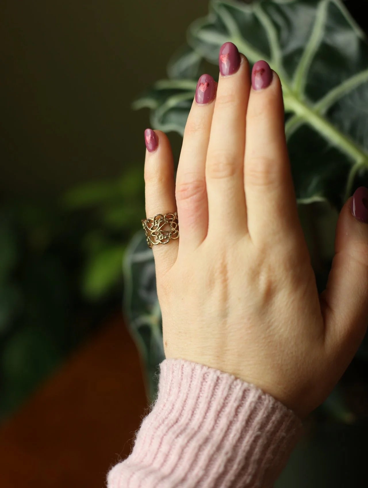 Gold Tone Filigree Ring - Size 6.5