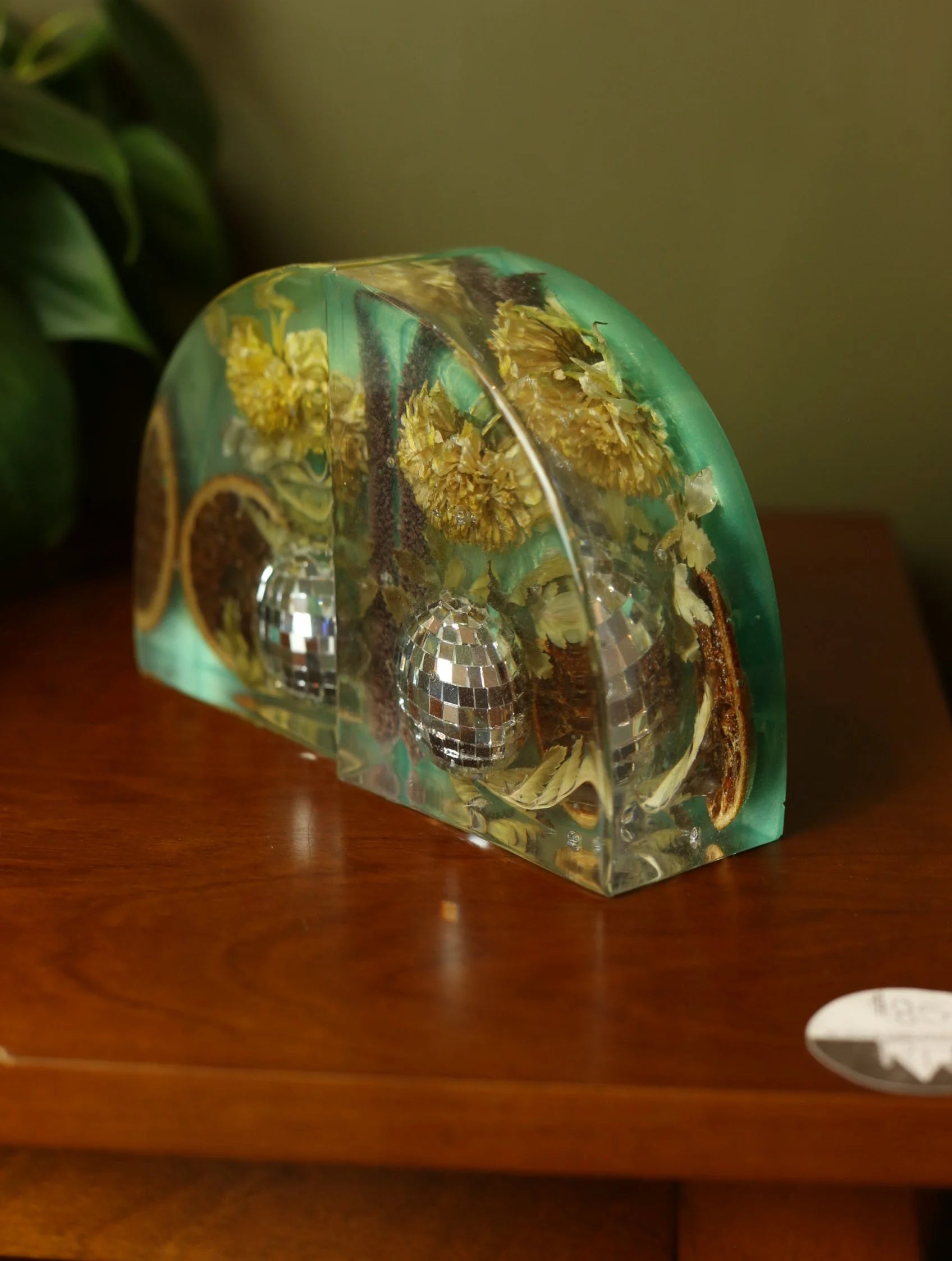 Disco Ball & Flowers Resin Teal Bookends