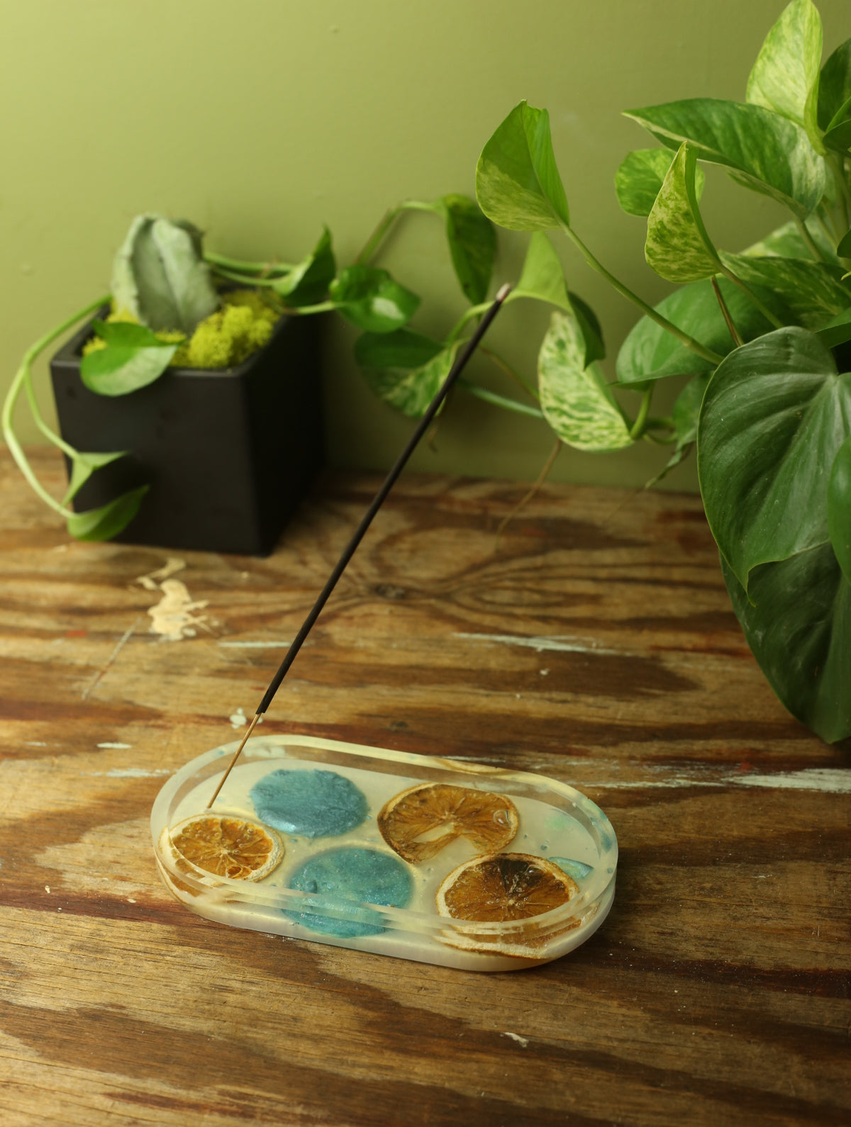Blue Bubbles & Orange Slices Resin Incense Holder