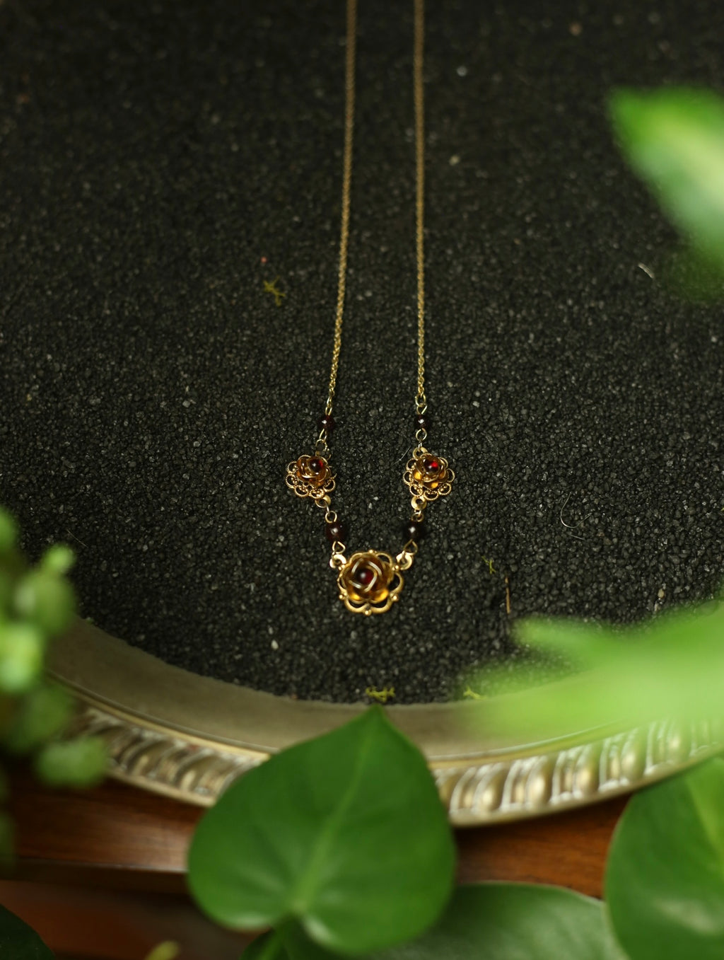 Gold Tone Rose Necklace