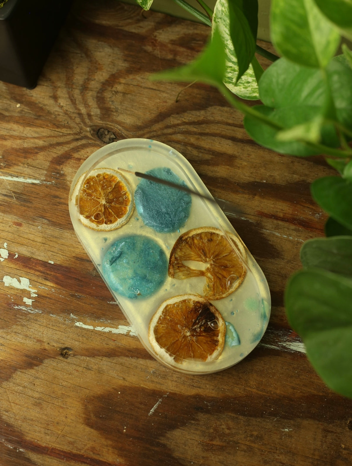 Blue Bubbles & Orange Slices Resin Incense Holder