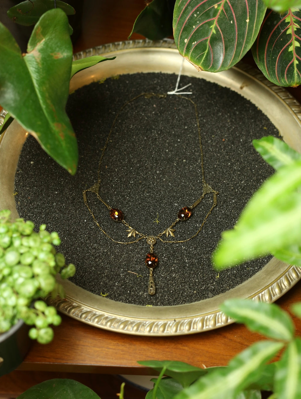 Sweet Romance Brass Amber Gem Necklace