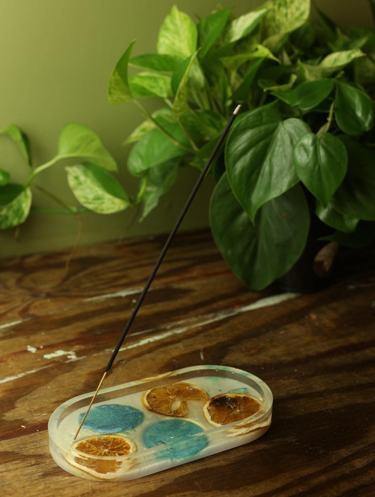 Blue Bubbles & Orange Slices Resin Incense Holder