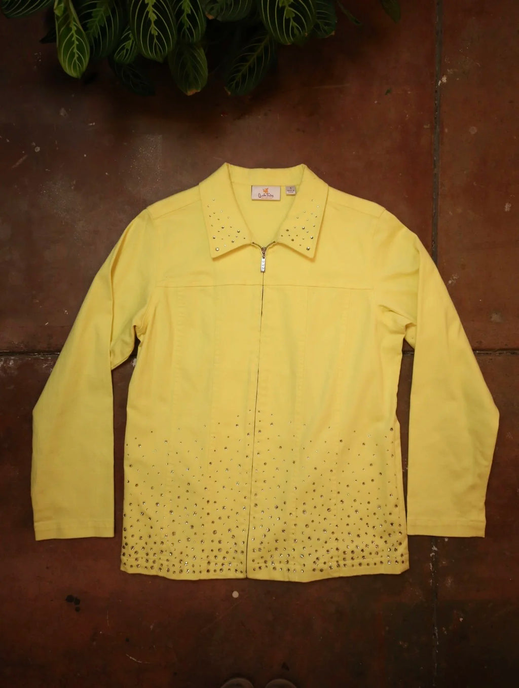 Yellow Bejeweled Denim Jacket