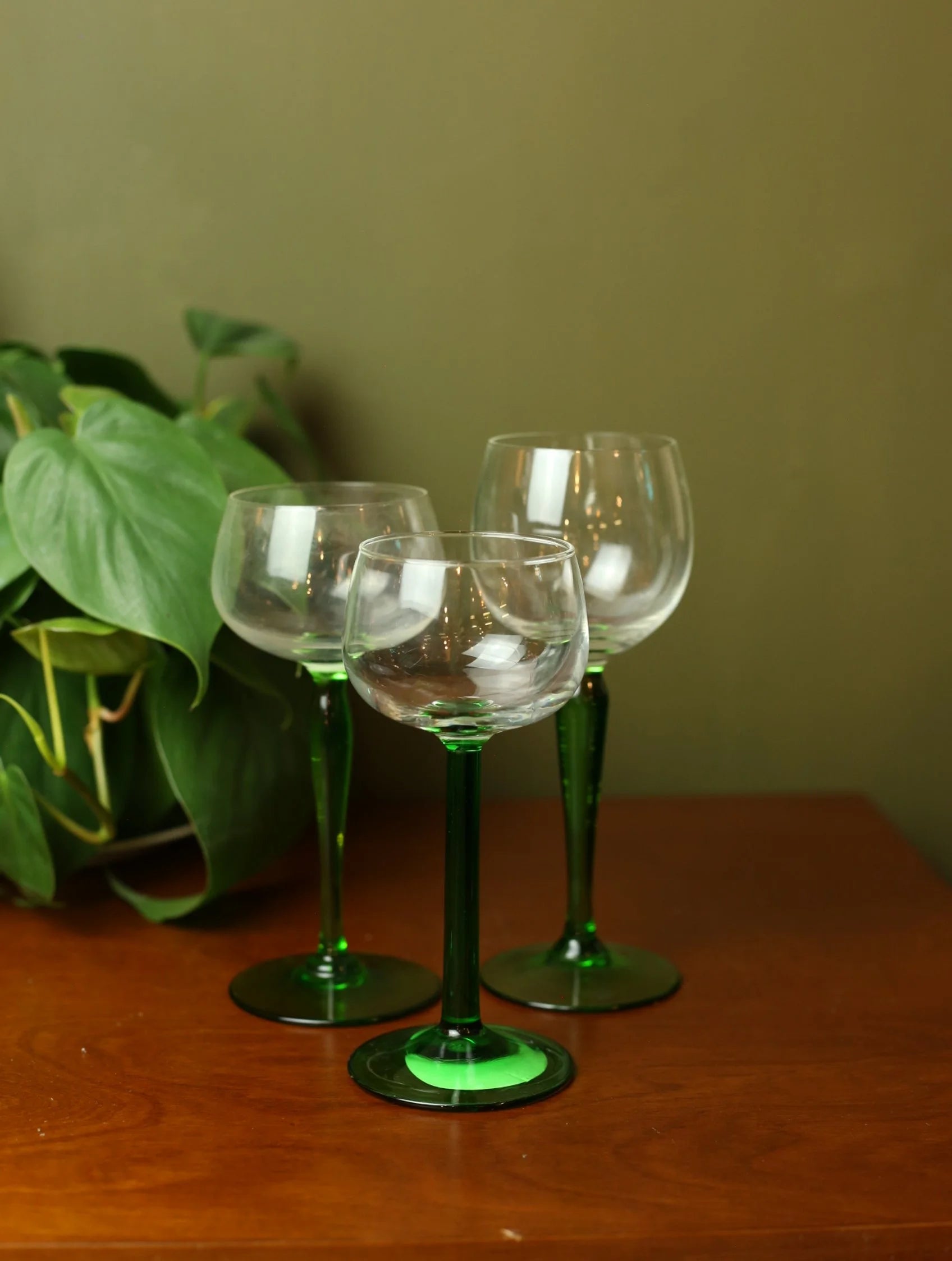 Green Stemmed Cordial Glasses