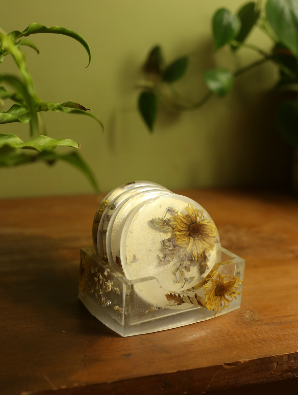 Dried Floral Pearlescent Coaster Set