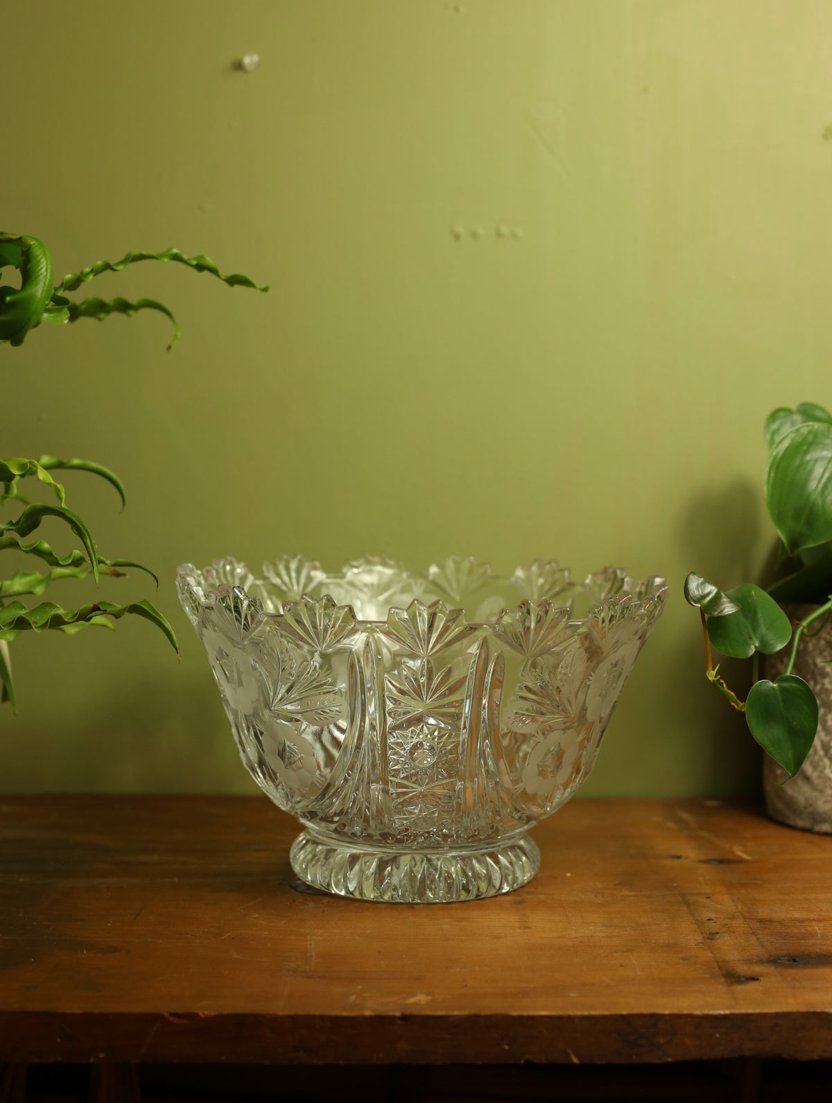Etched Floral Crystal Bowl