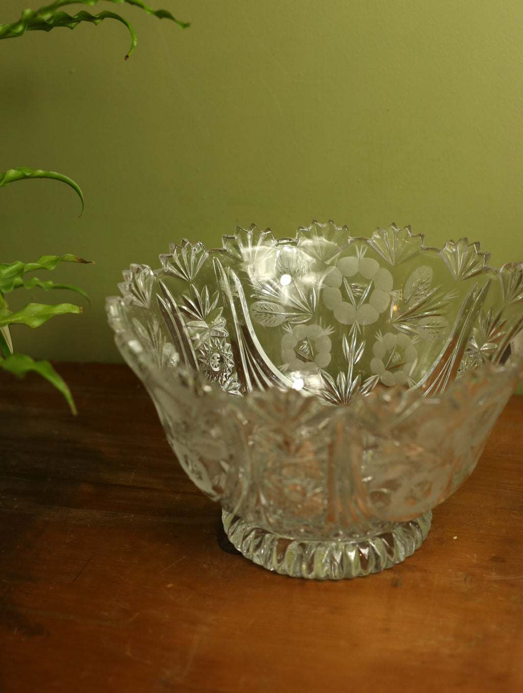 Etched Floral Crystal Bowl