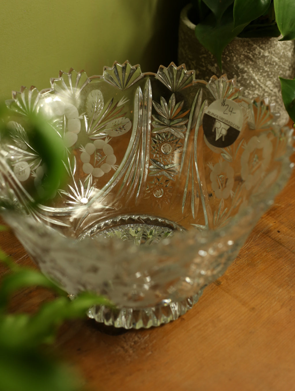 Etched Floral Crystal Bowl