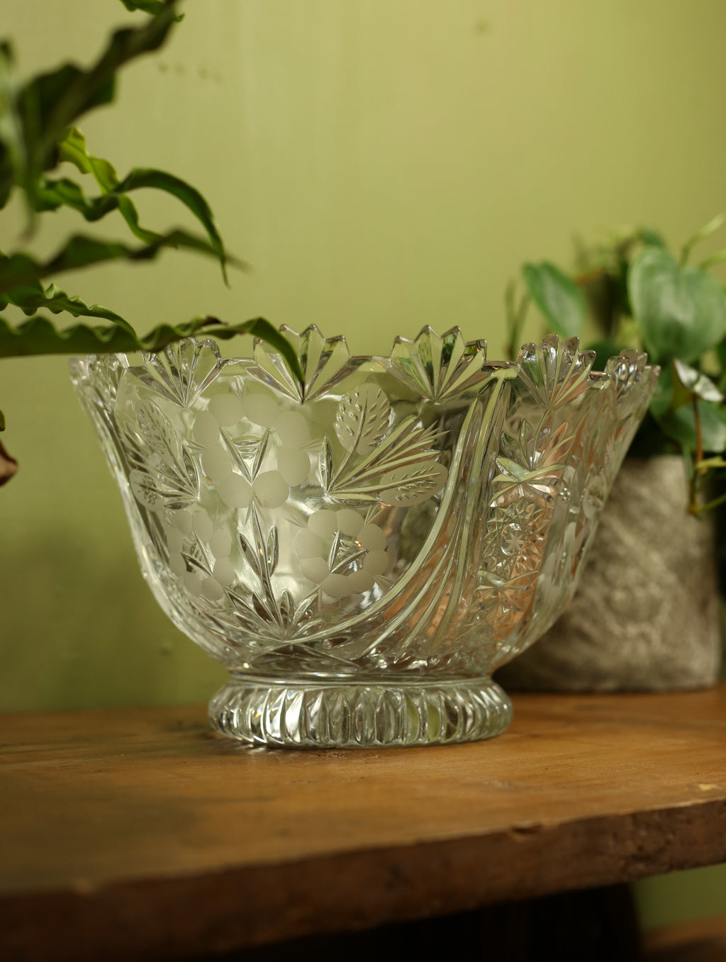 Etched Floral Crystal Bowl