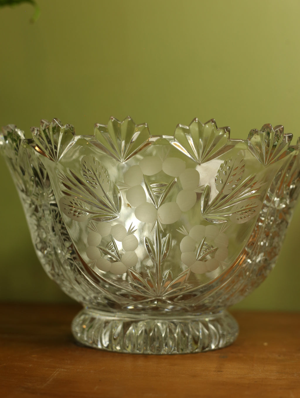 Etched Floral Crystal Bowl